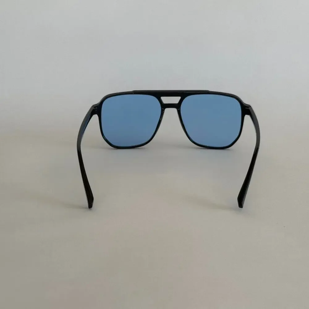 Vintage Y2K Black Square Sunglasses Blue Lens Unisex Bold Look UVA UVB